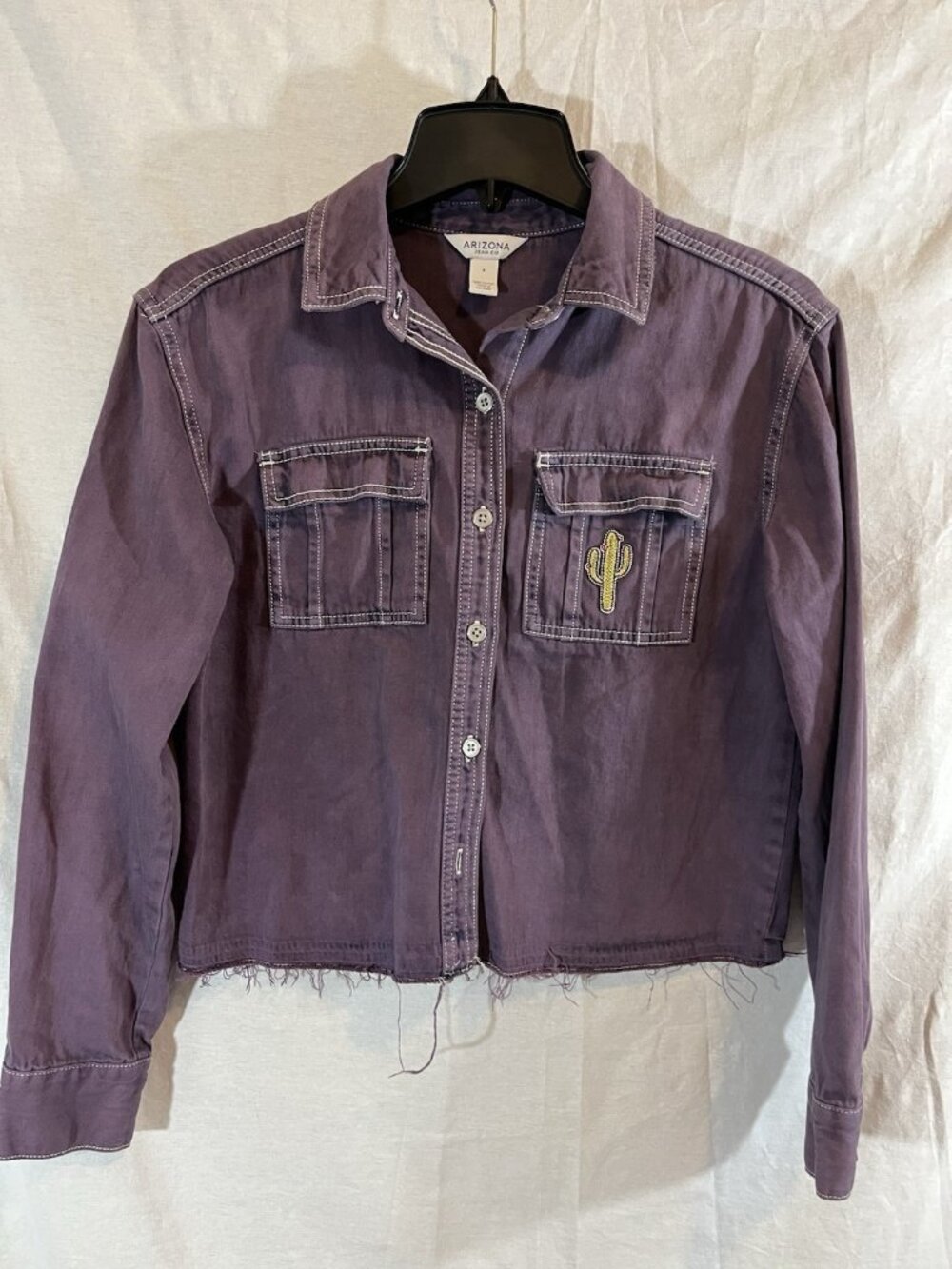 Arizona Jean Co. Women’s Small Purple Distressed Jacket w/ Stitched Cactus